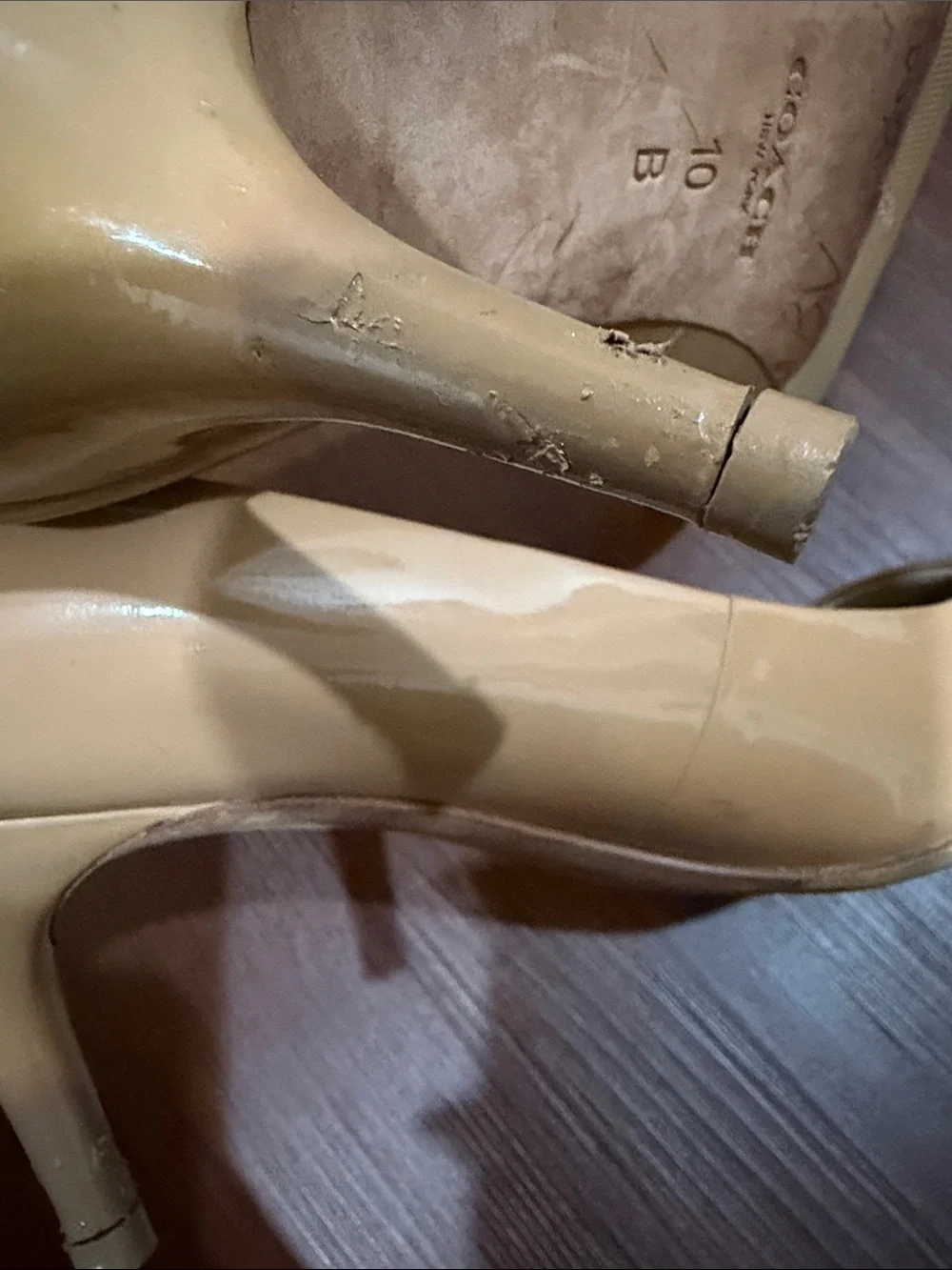 Coach Patent Leather Pointed Toe Pumps in Camel